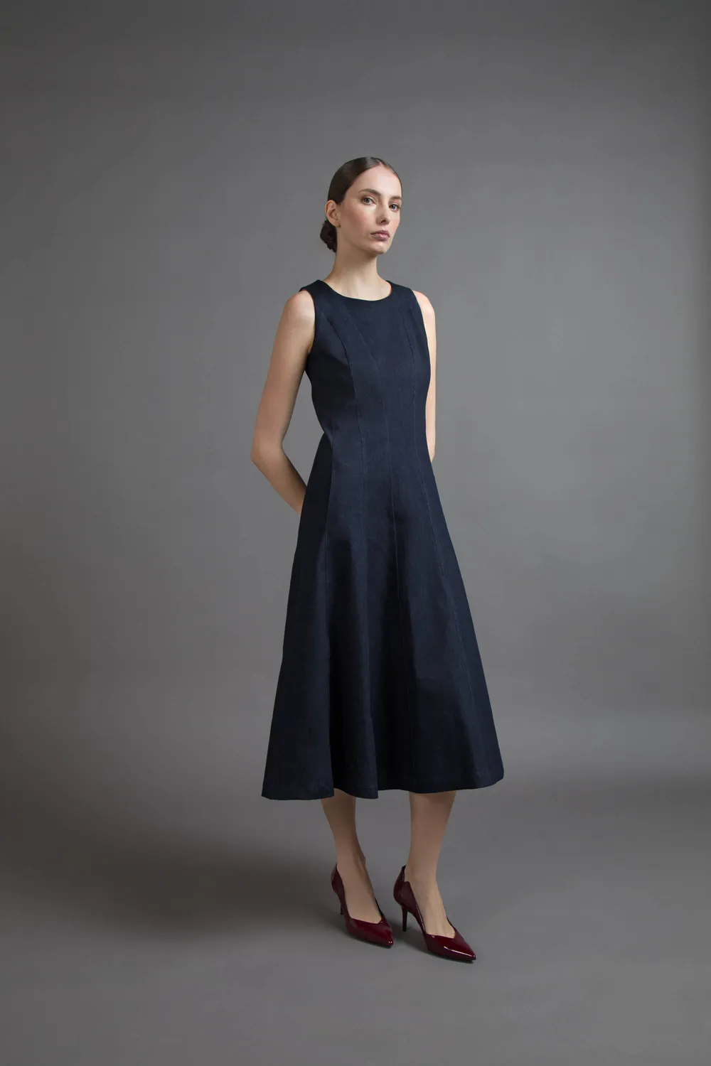 Gattinoni rochie midi denim intarsiat bumbac 75%