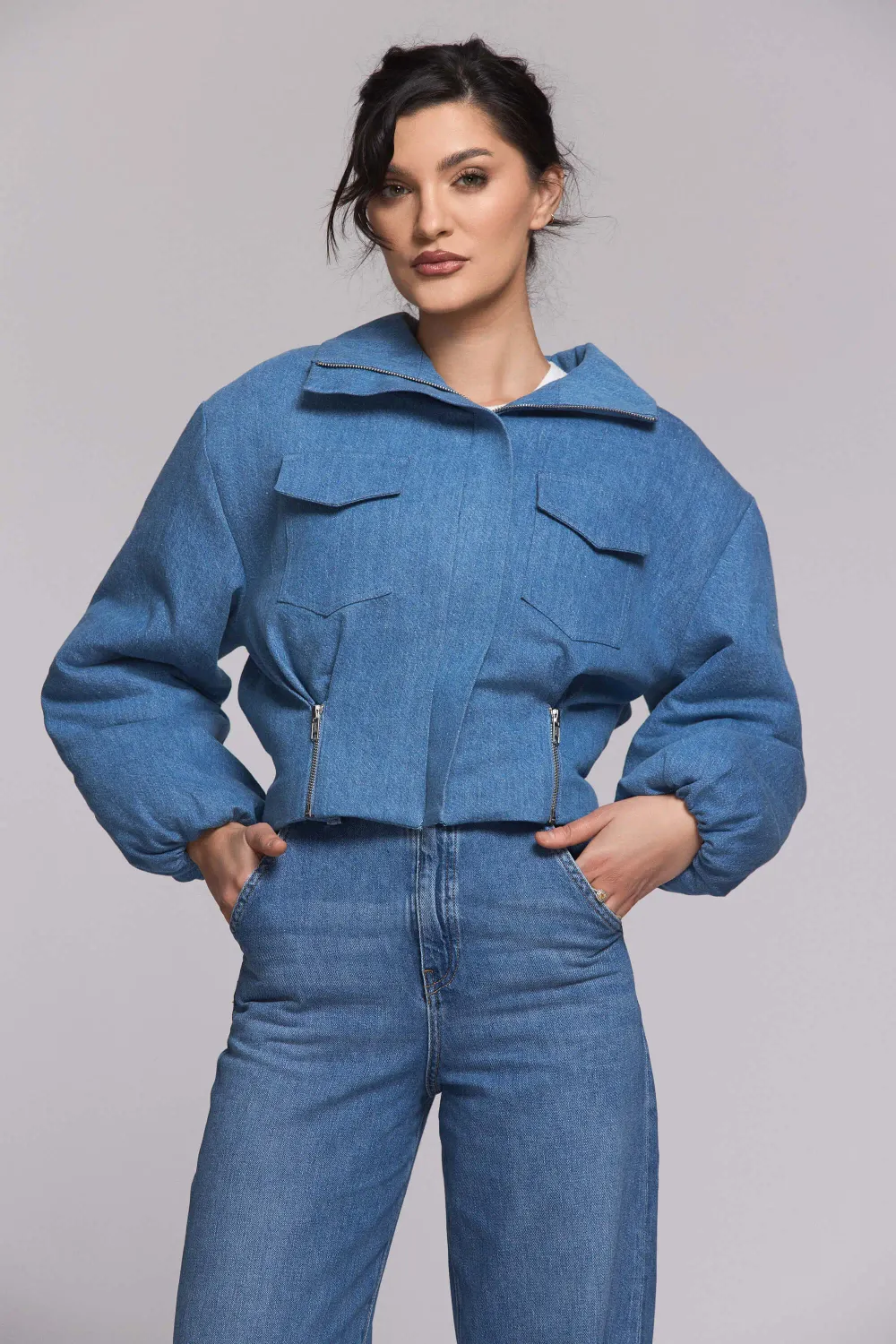 Grama Shop Bomber Denim jacheta bumbac organic