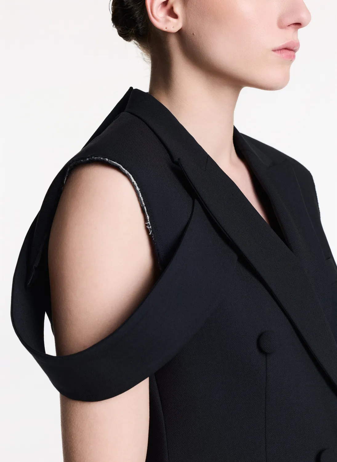 Dualitae Double-Breasted Sleeveless vesta neagra