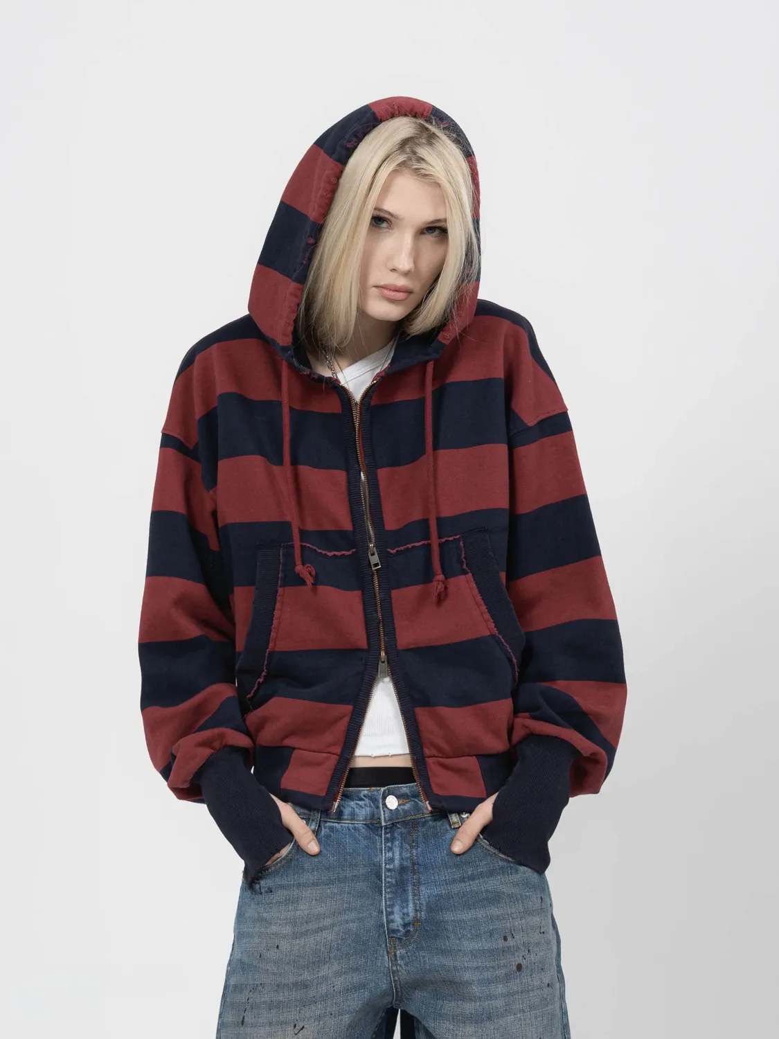 Enrage 2010 Zip Hoodie hanorac dungi albastru roșu bumbac