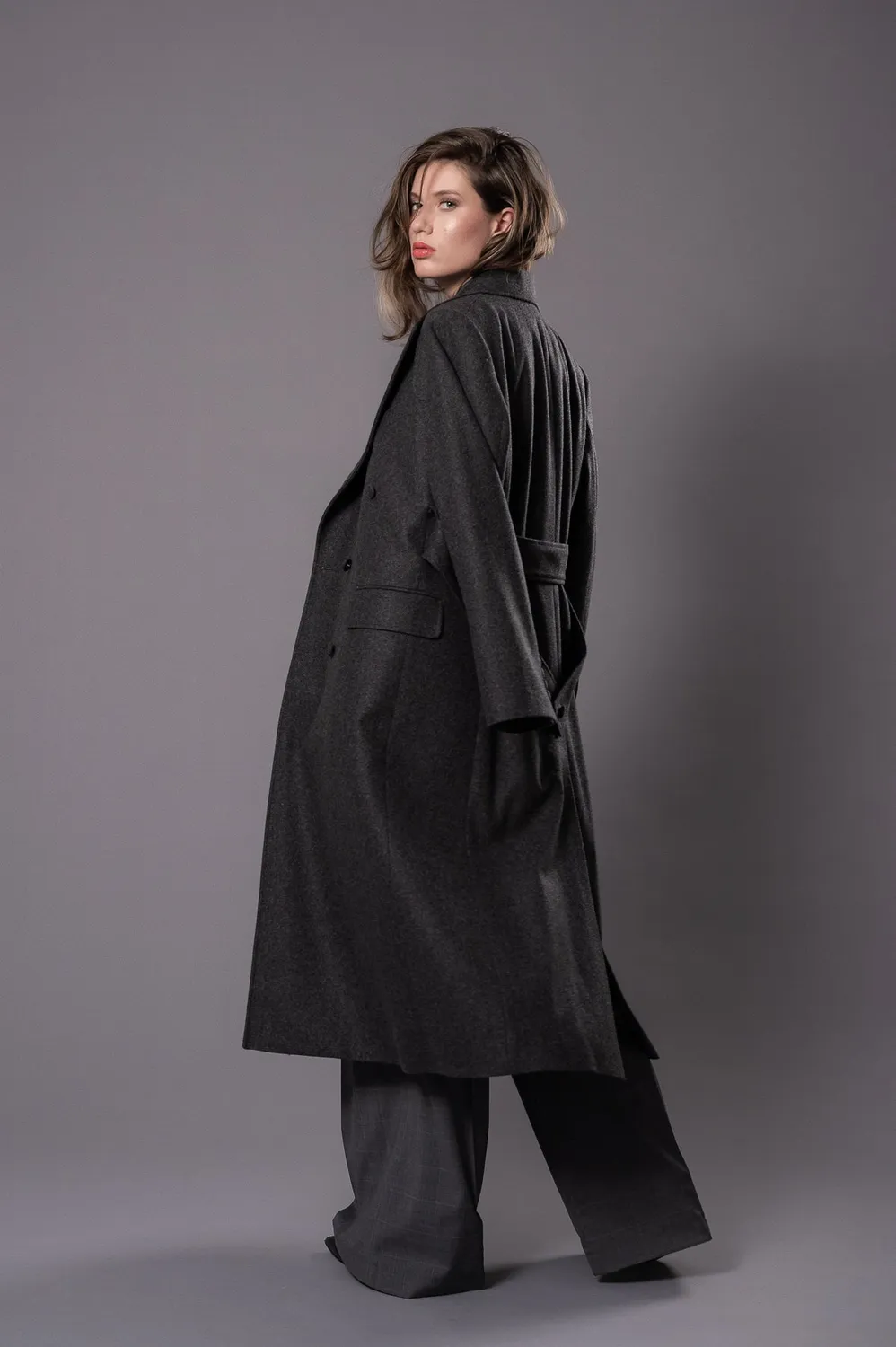 Dualitae Magda palton oversized gri antracit lânâ