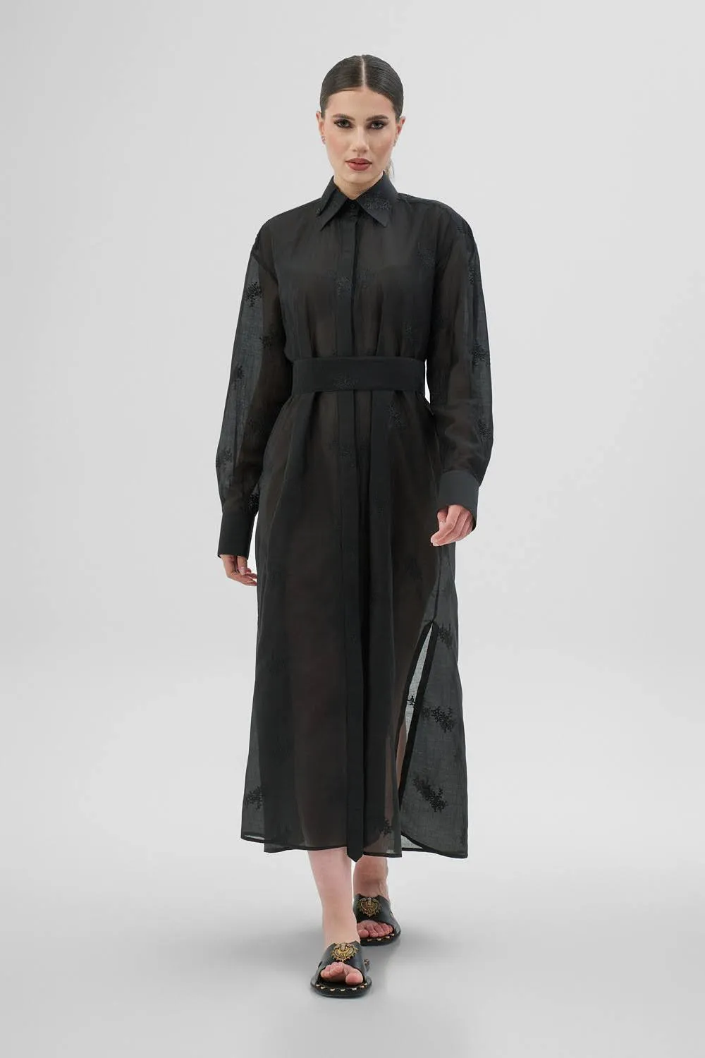 Dualitae DAISY rochie camasa neagra lunga din lyocell
