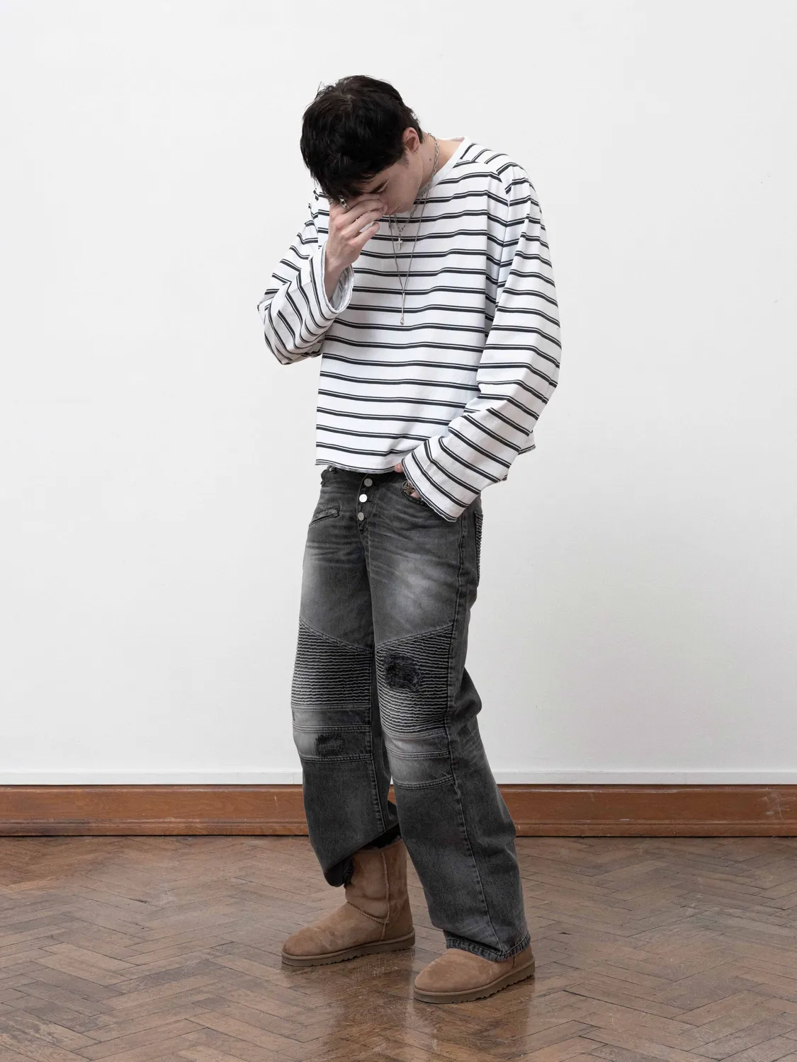 Enrage Baggy Longsleeve bluză alb dungi bumbac