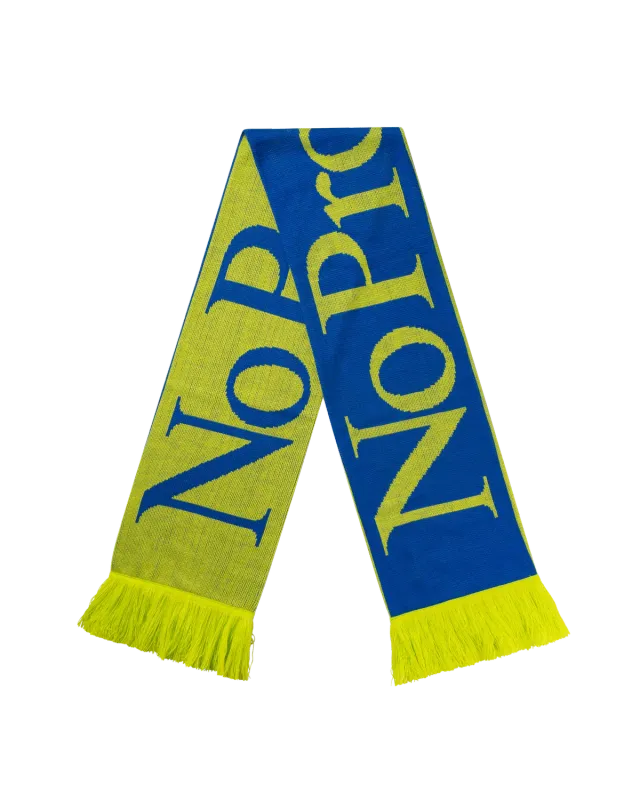 No Problemo Scarf fular albastru tricotat cu franjuri