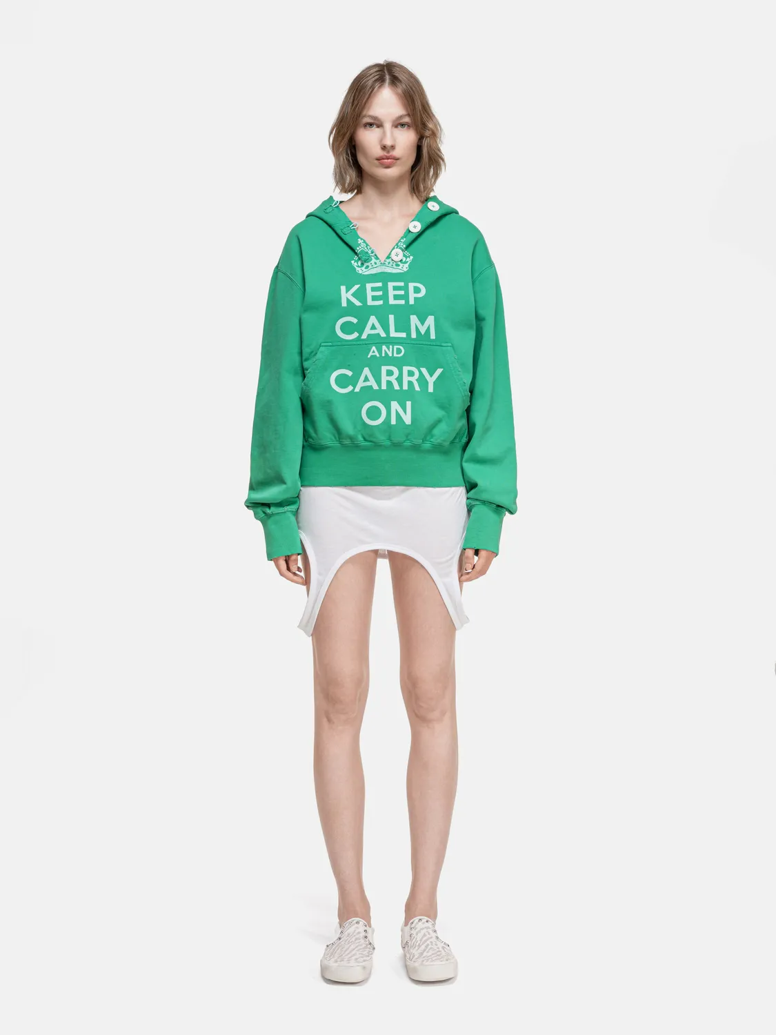 Enrage Ripped Collar Hoodie hanorac verde nasturi