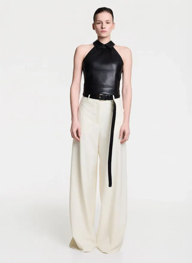 Dualitae Margot pantaloni albi lana 113 cm