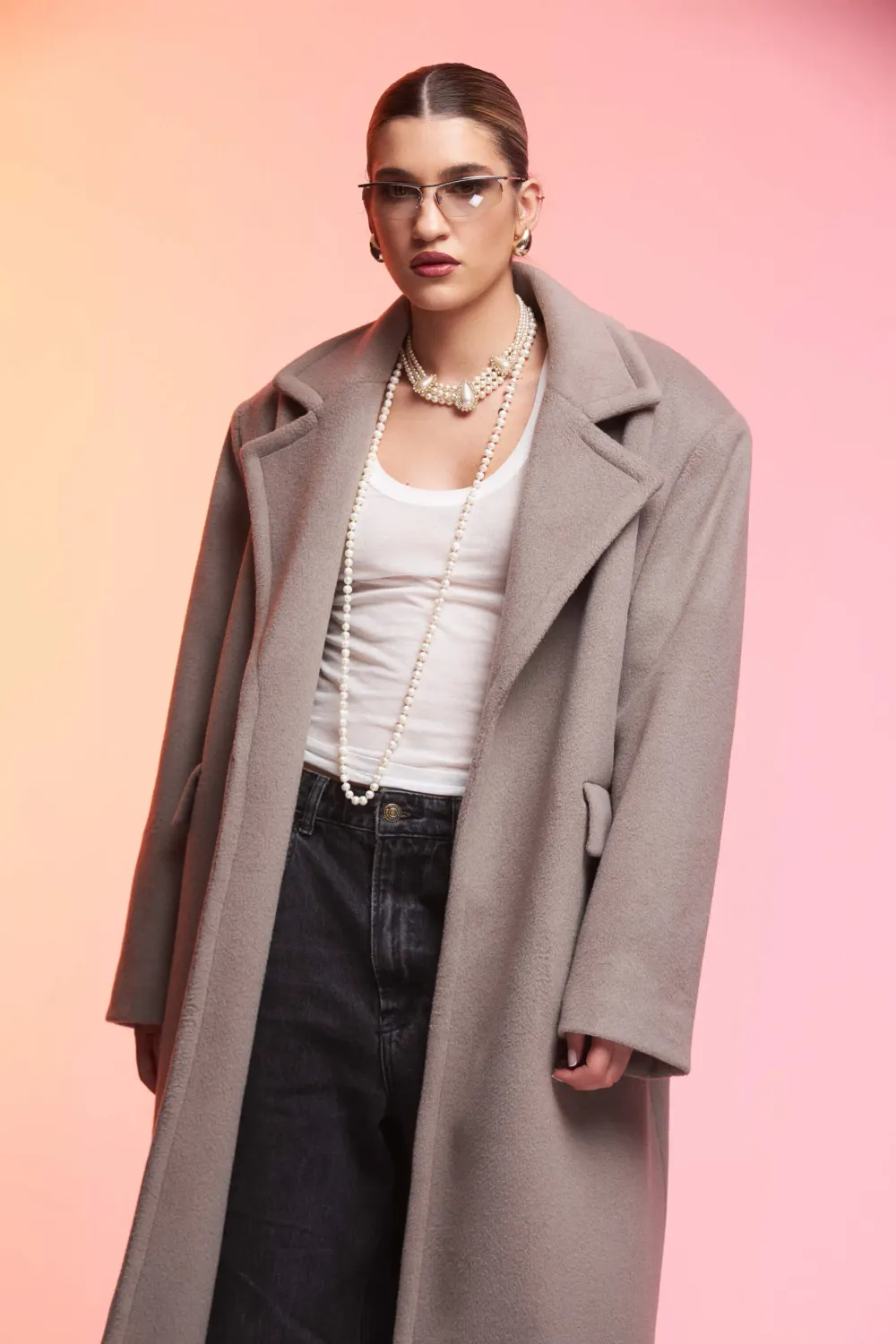 Grama Shop Maxi Petite palton bej lung