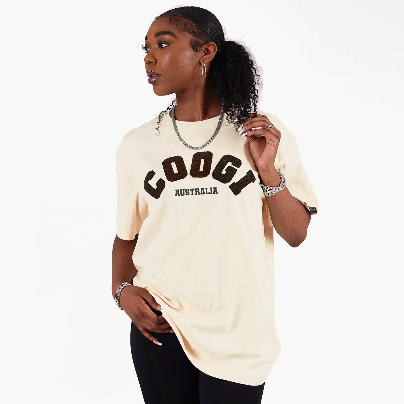 COOGI Applique tricou clasic crem logo tesut