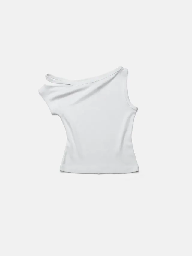 Enrage Off Shoulder White top damă alb ribbat
