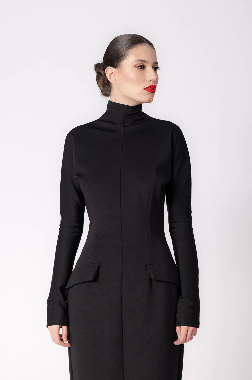 Dualitae Sabine rochie neopren neagra midi 130 cm