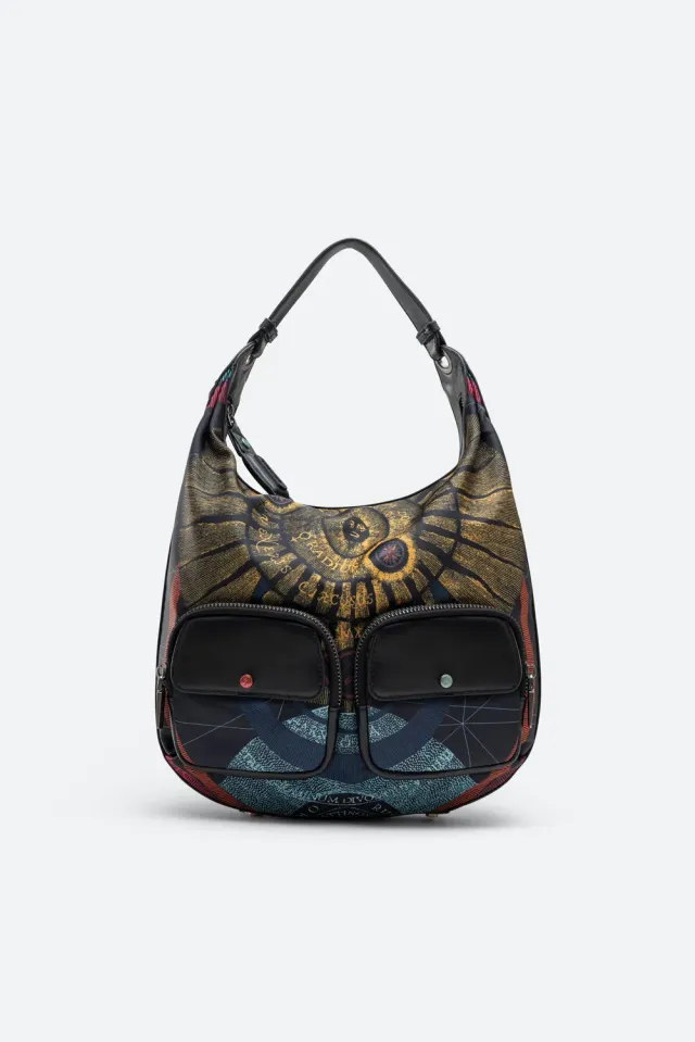 Gattinoni Planetarium Black geanta hobo neagra piele tehnic
