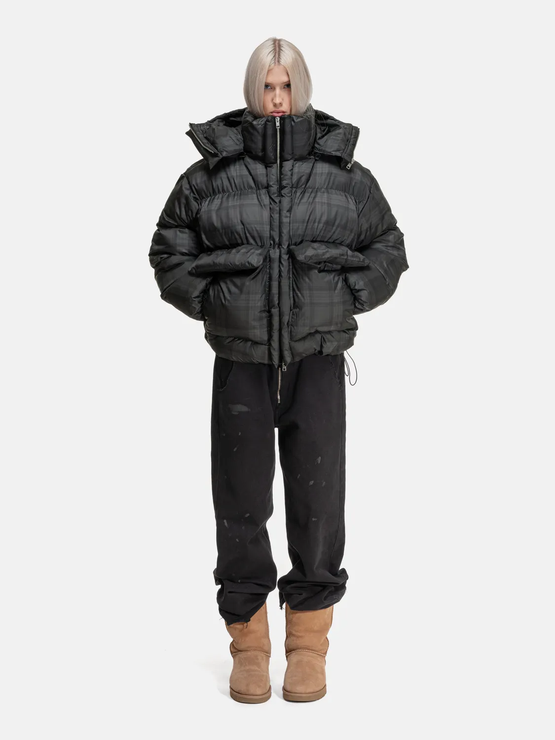 Enrage Puffy Jacket geaca negru carouri vatuita