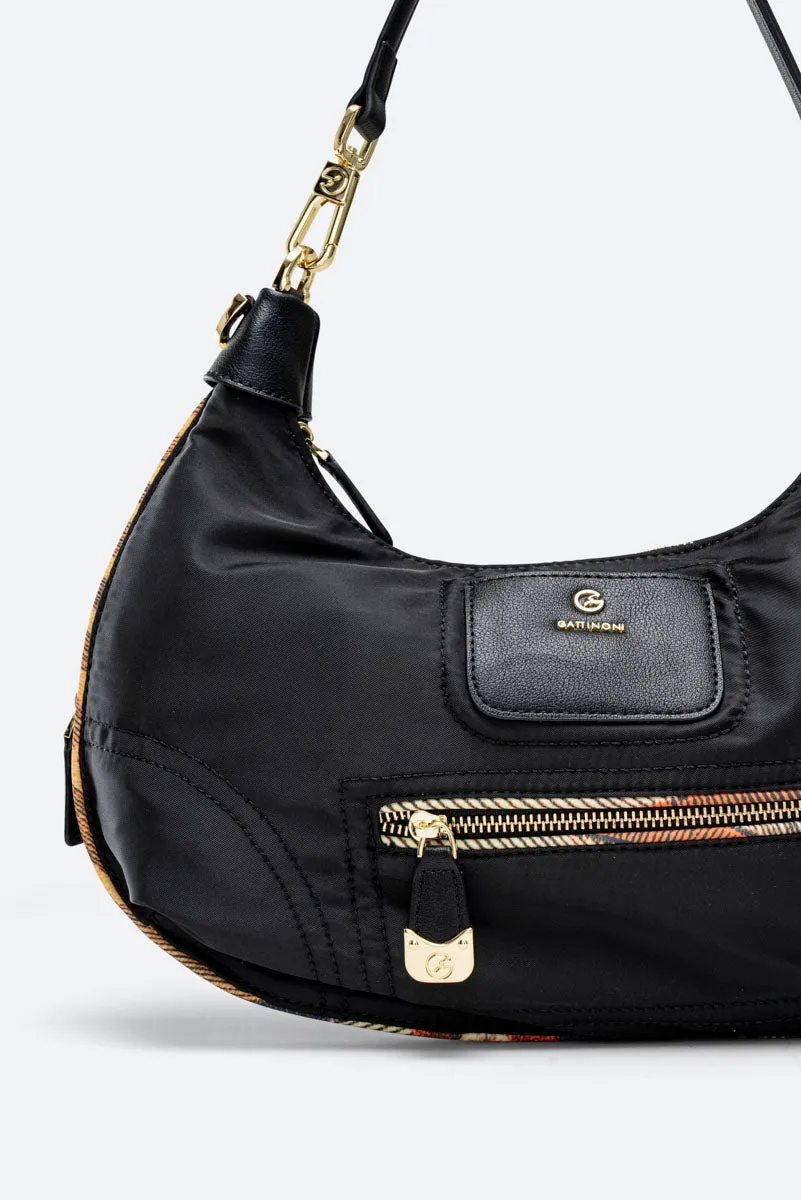 Gattinoni Colorsoul Hobo geanta nailon neagra 36cm