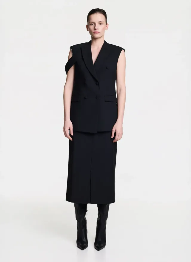 Dualitae fusta midi neagra cu slit lana marime S 36