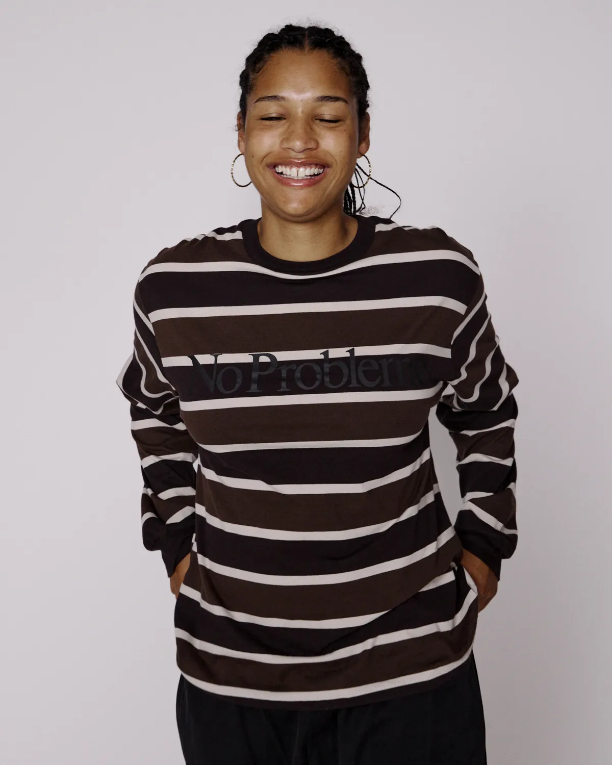 No Problemo Striped LS Tee tricou maro bumbac