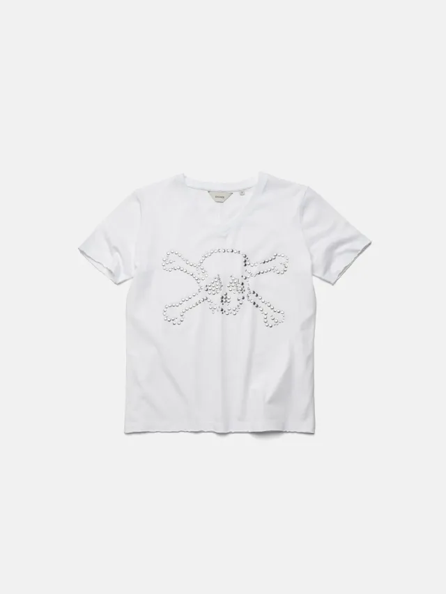 Enrage V-Neck White Studded Skull tricou alb cu tinte