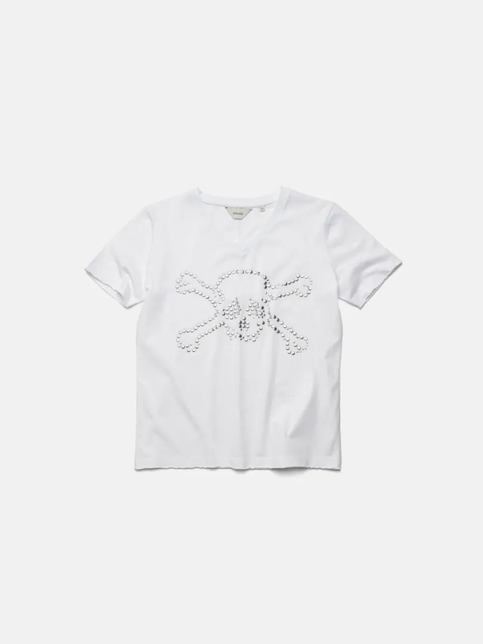 Enrage V-Neck White Studded Skull tricou alb cu tinte