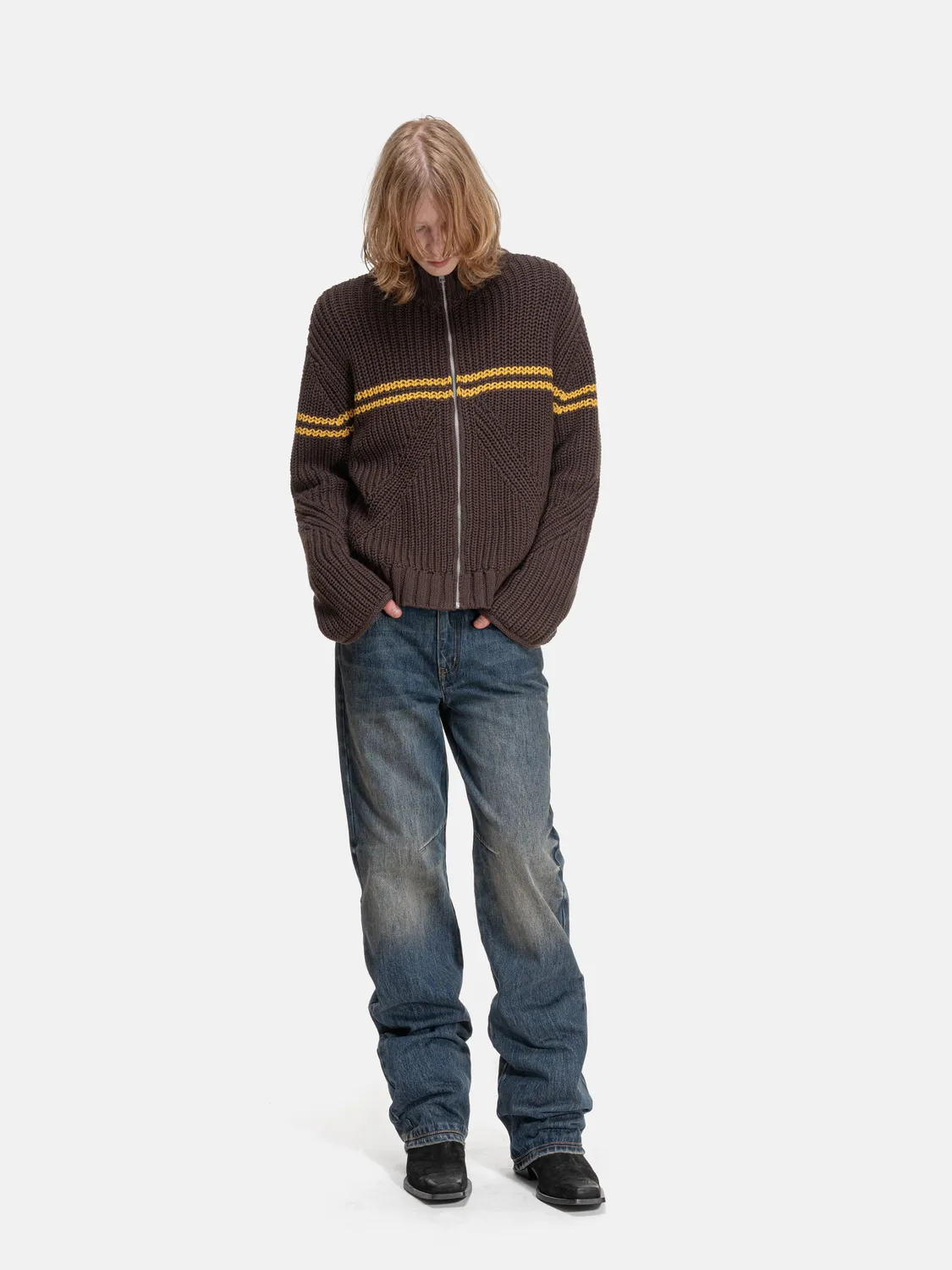 Enrage Zip Sweater pulover maro cu fermoar