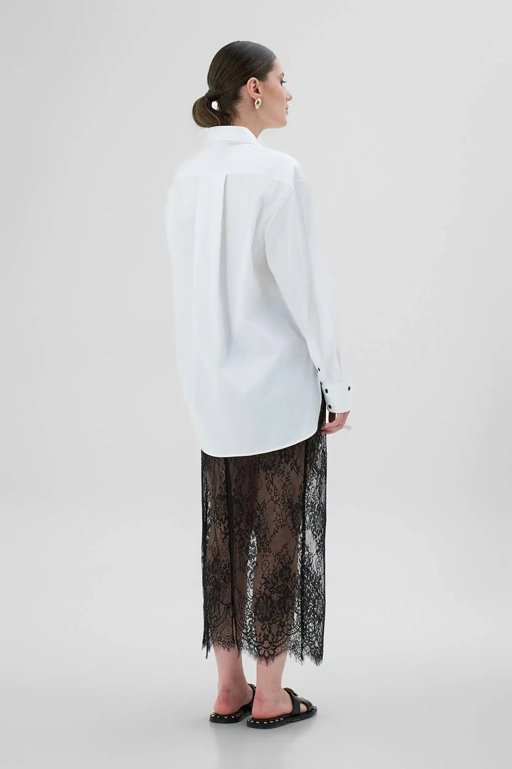 Dualitae THALIA camasa alba oversize bumbac cu nasturi negri