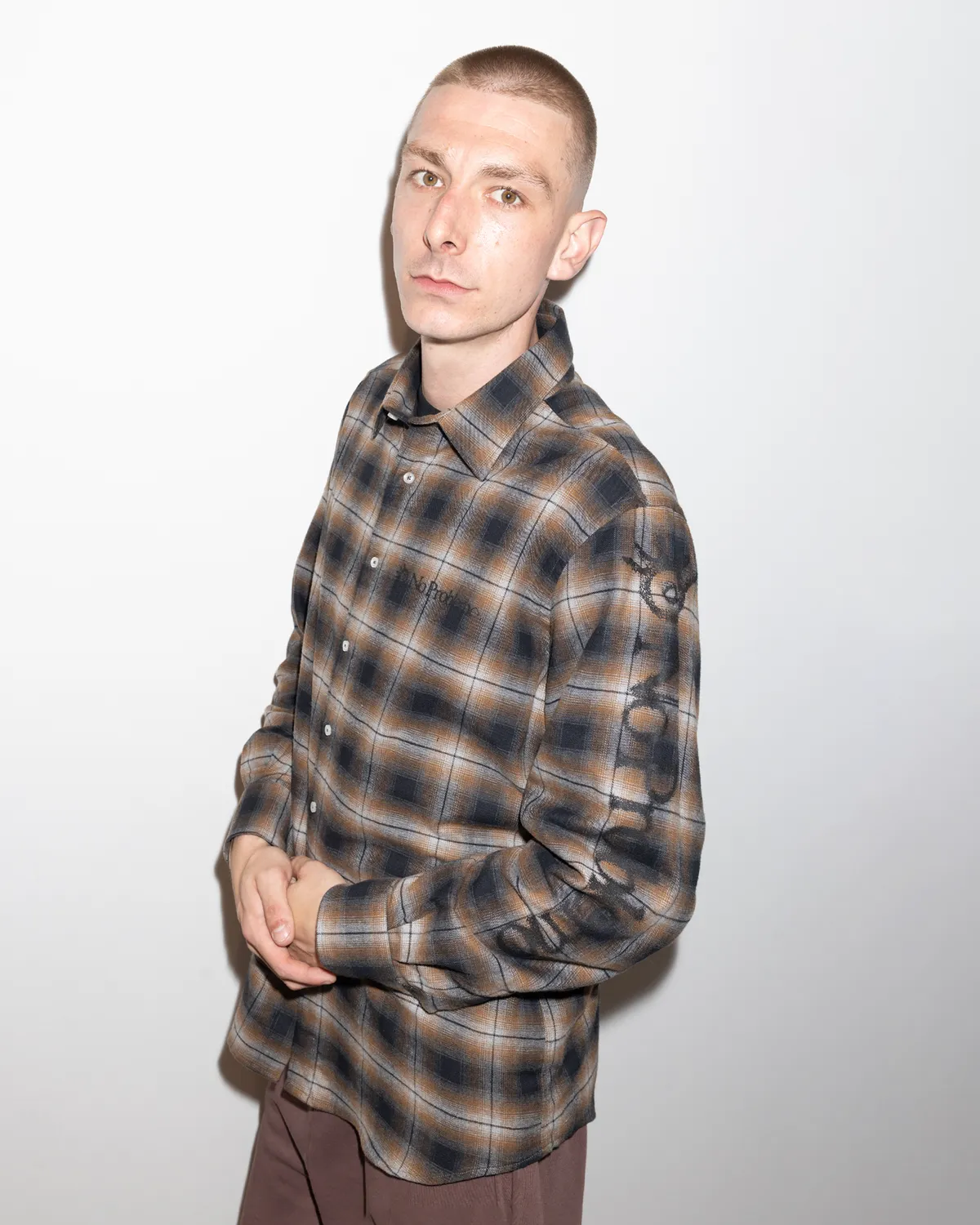No Problemo Findings Plaid camasa bleumarin maneca lunga