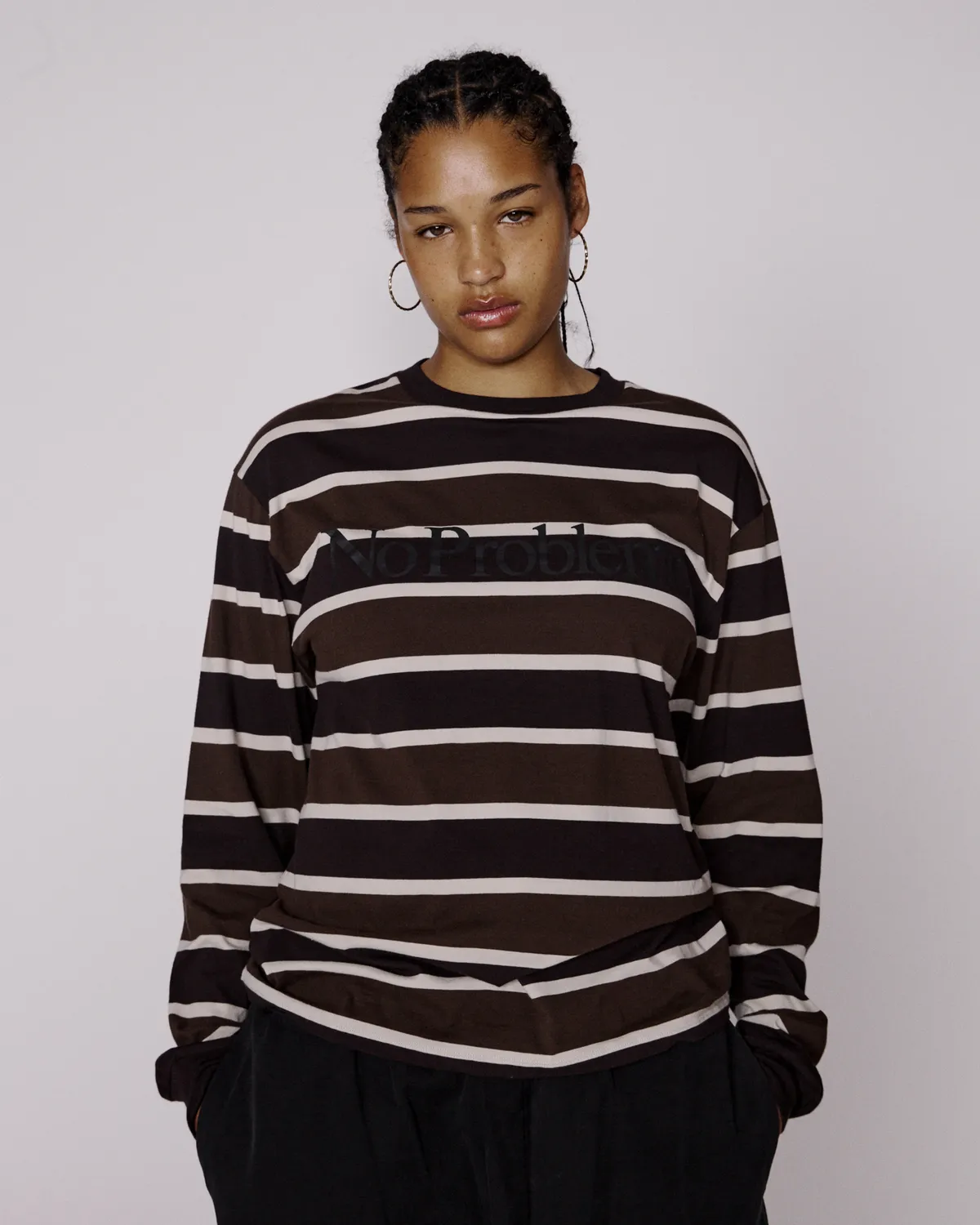 No Problemo Striped LS Tee tricou maro bumbac