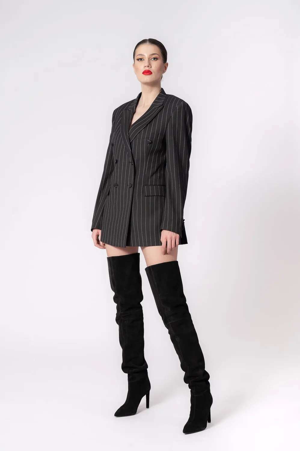 Dualitae Ella sacou negru dungi lana S-L
