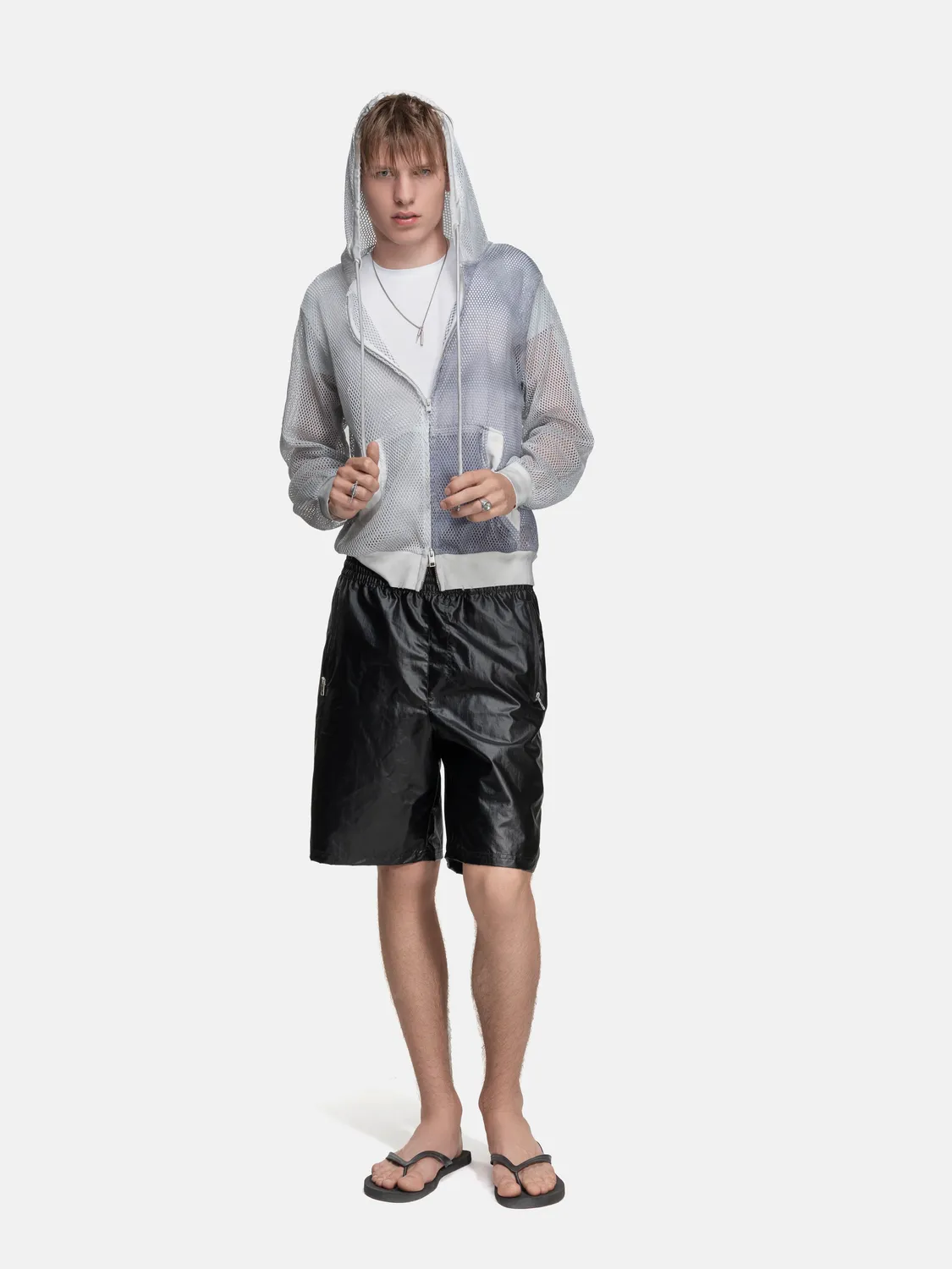 Enrage Mesh Hoodie hanorac alb cu fermoar mesh
