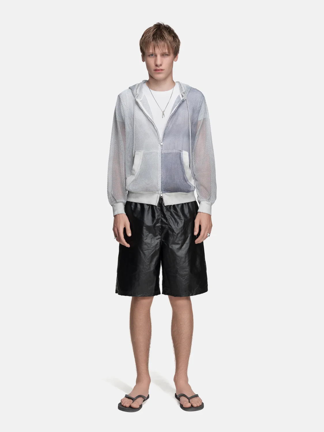 Enrage Mesh Hoodie hanorac alb cu fermoar mesh