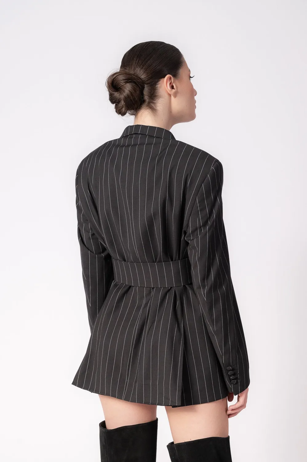 Dualitae Ella sacou negru dungi lana S-L