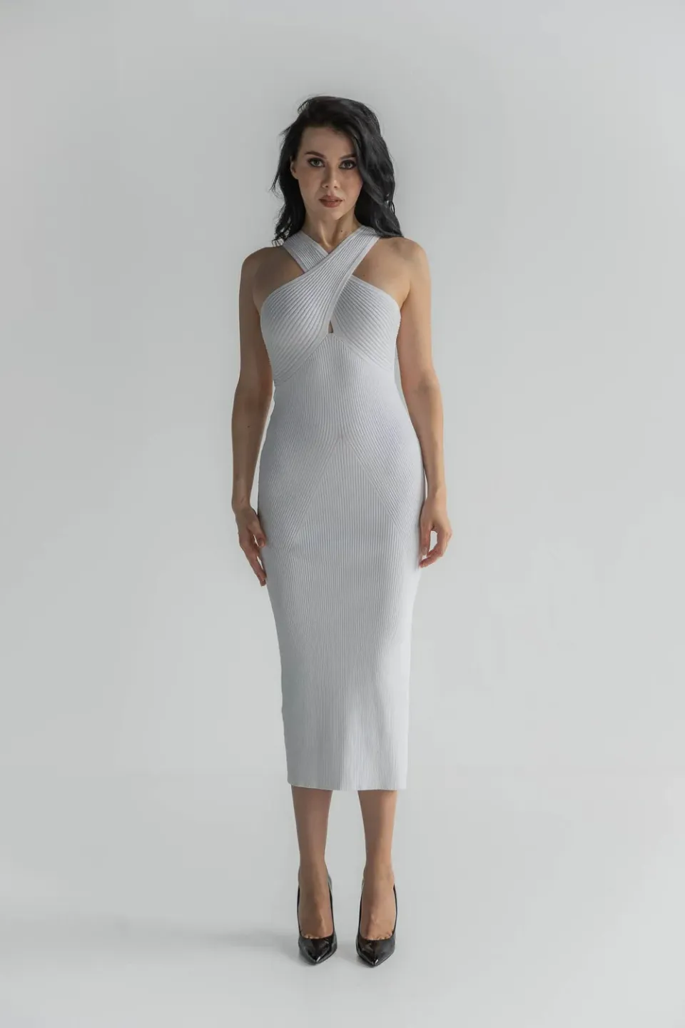 Dualitae Viky rochie tricotata alba vascoza