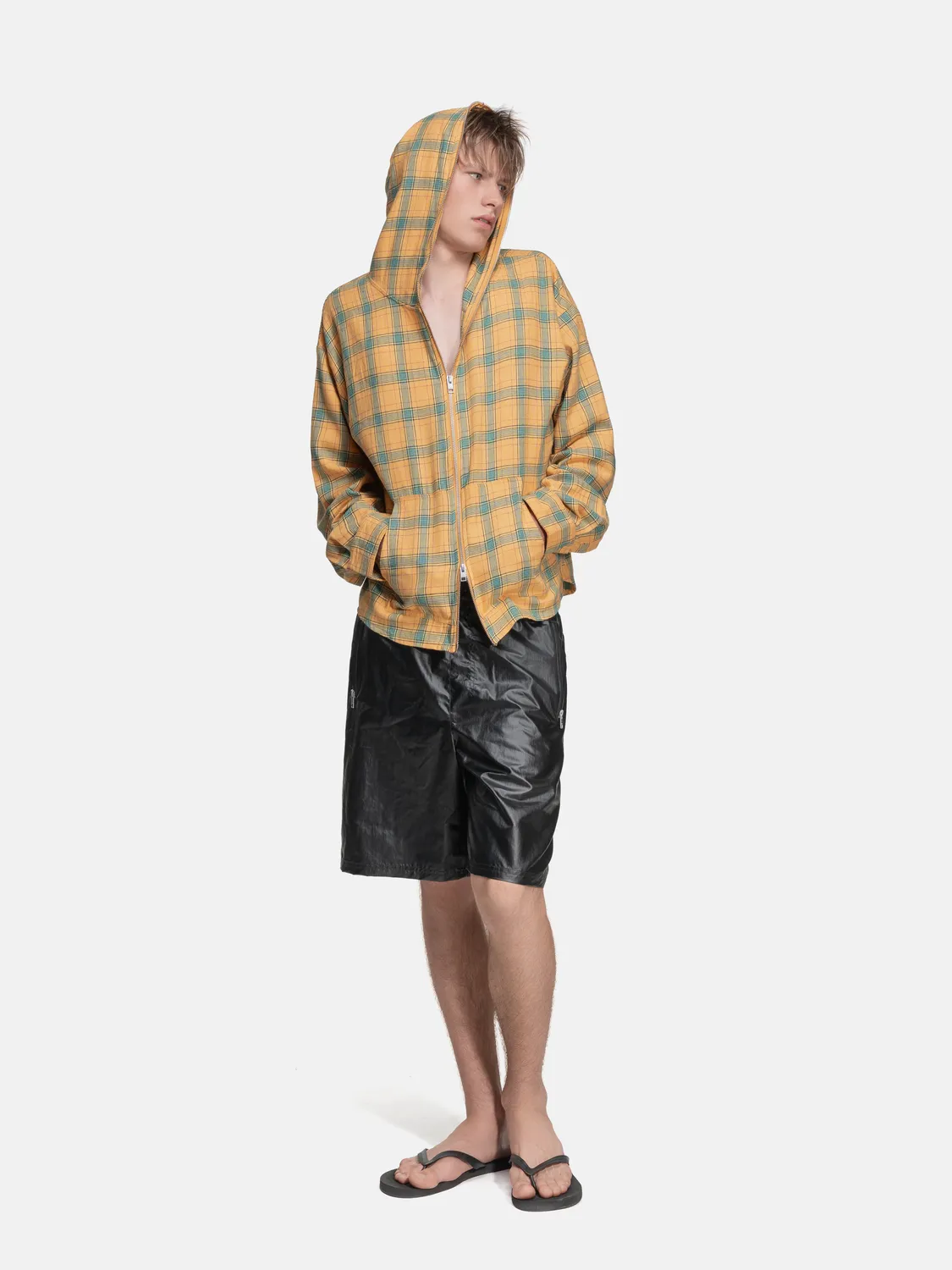 Enrage Flannel Hoodie hanorac galben tip camasa