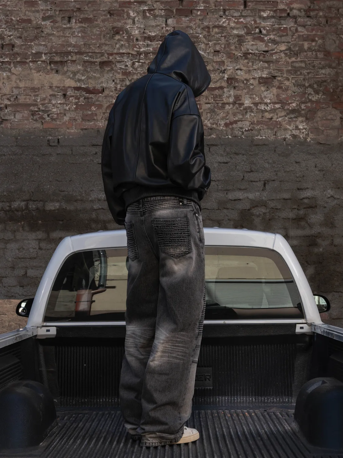Enrage Biker blugi negri washed black denim gros