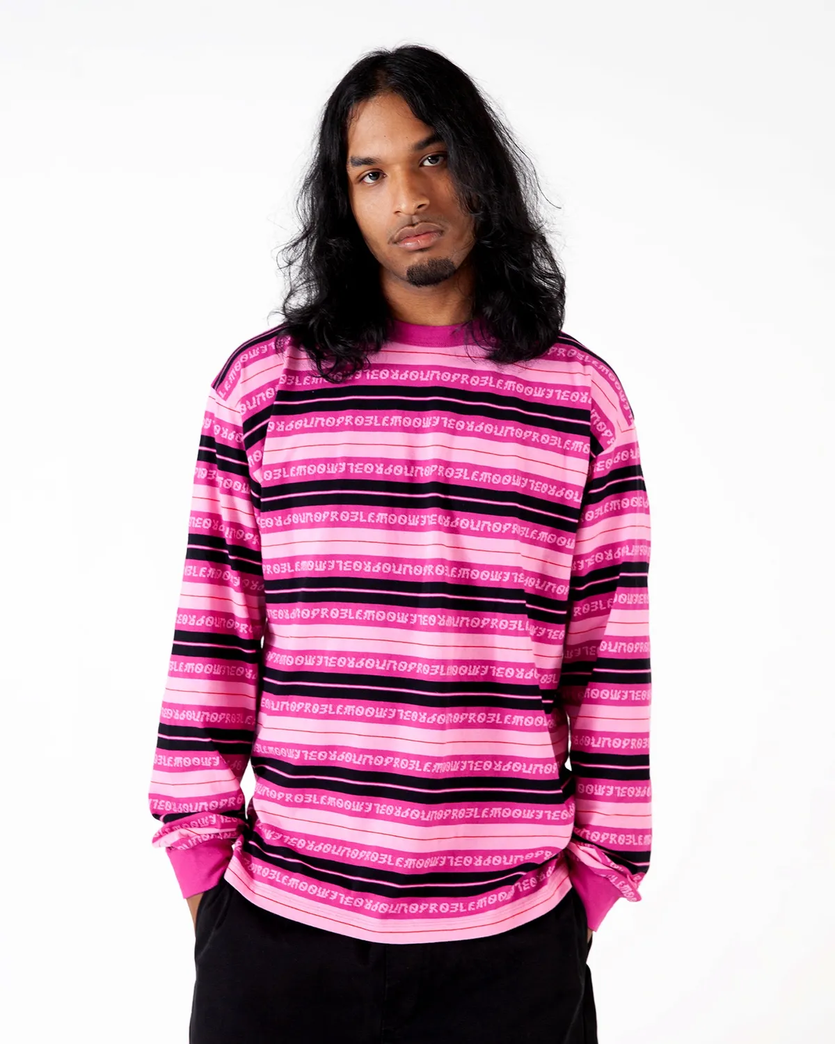 No Problemo Jacquard Stripe LS Tee tricou roz jacquard