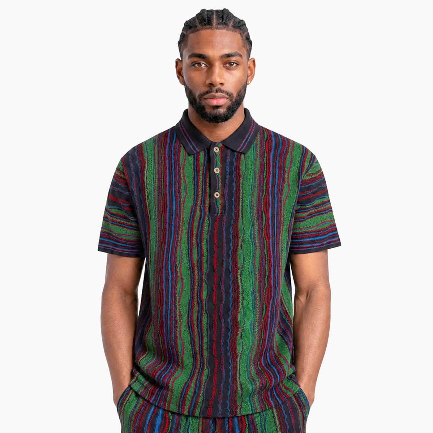 COOGI Light Weight Sweater Knit polo tricotat verde mercerizat