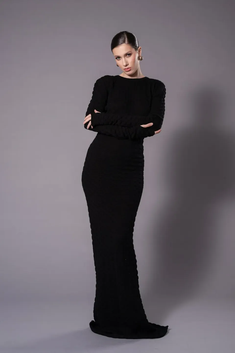 Dualitae NORA rochie neagra tricotata lana merinos