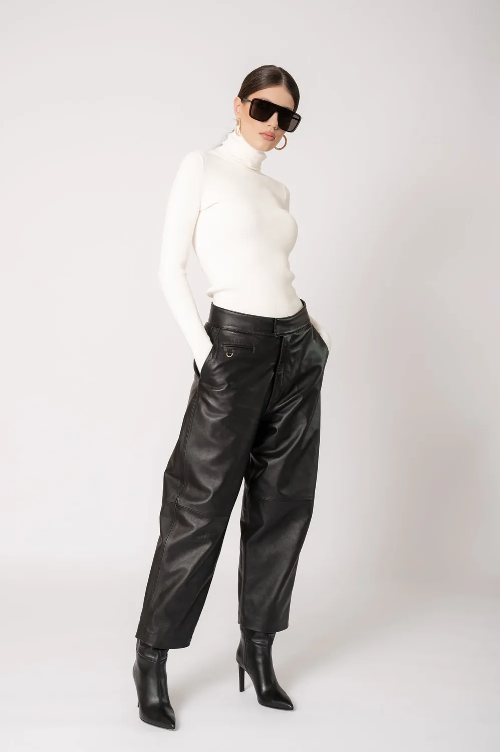 Dualitae Elise pantaloni piele negri captusiti