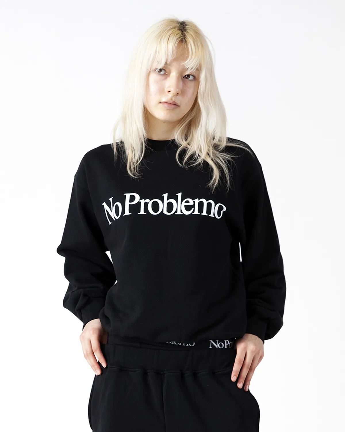 No Problemo hanorac negru fleece imprimeu clasic