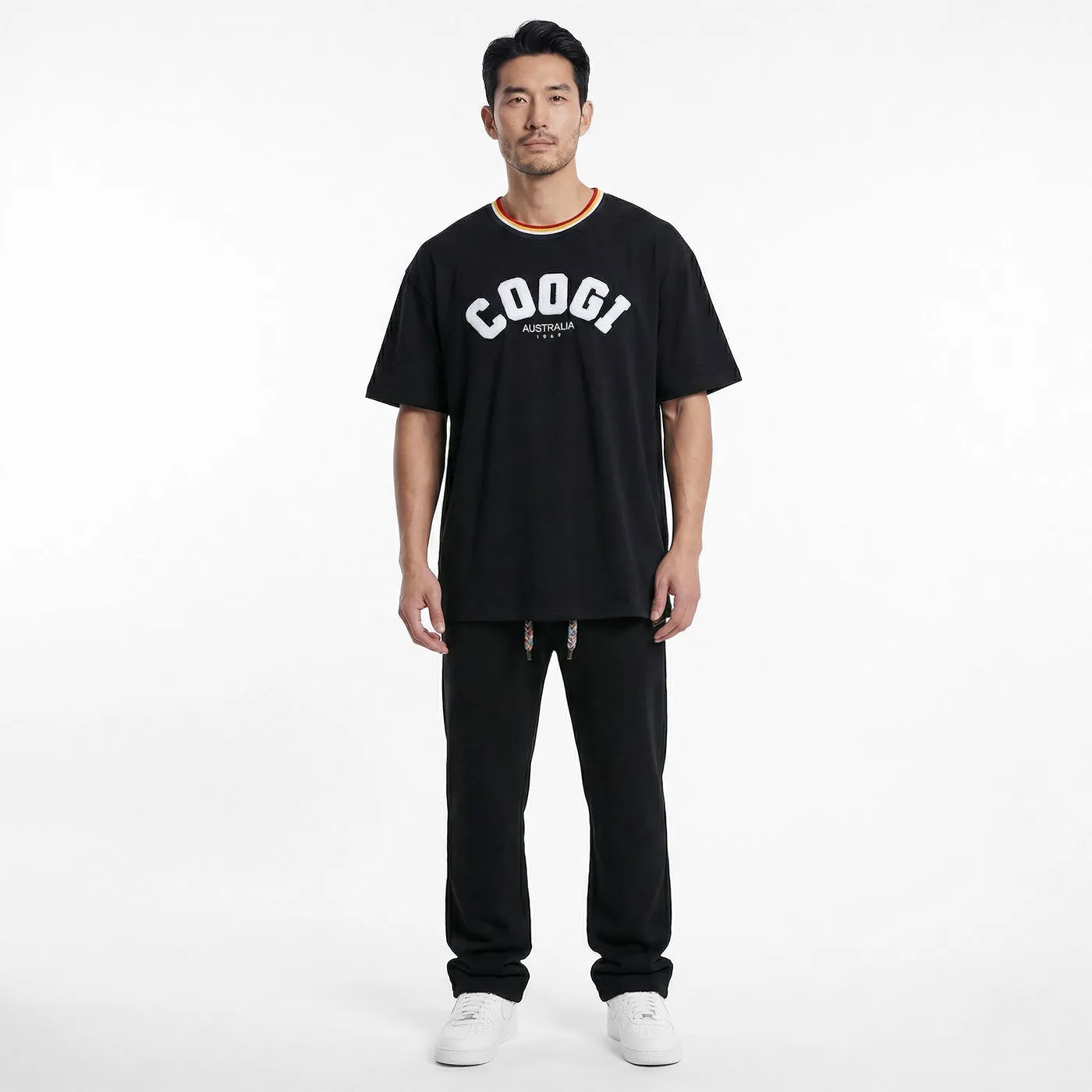 COOGI Block Logo tricou oversized negru bumbac greu