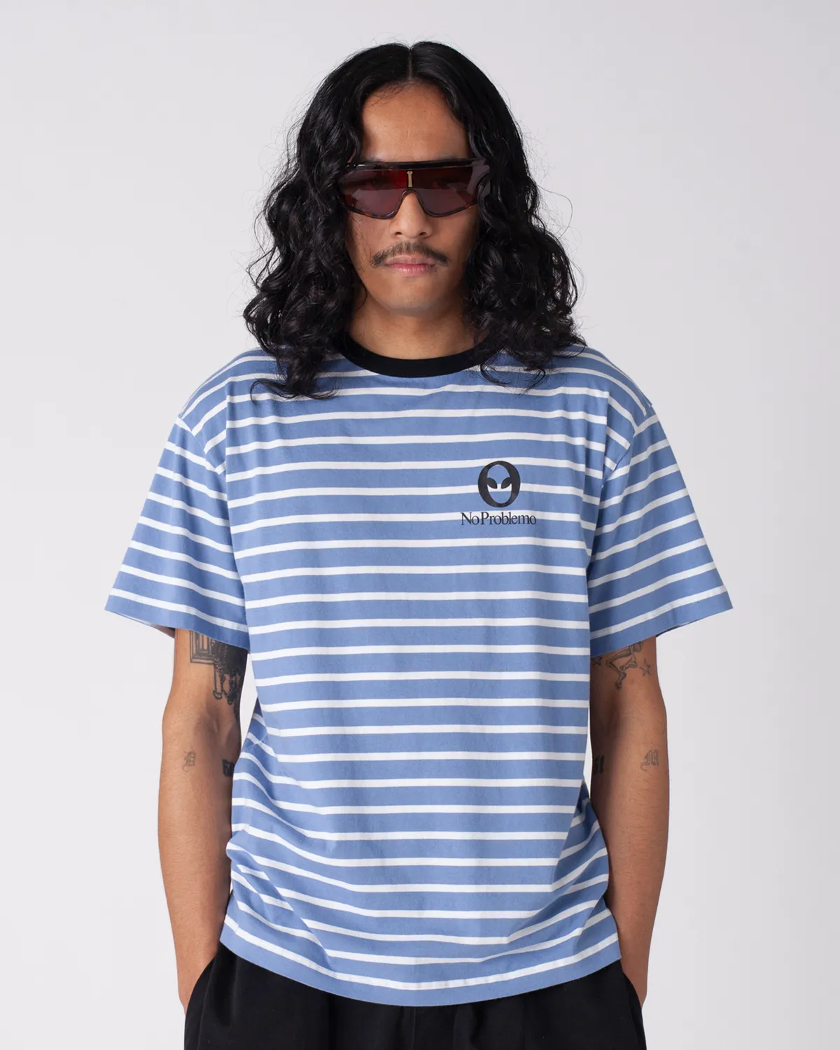 No Problemo Breton tricou bumbac bleumarin dungi