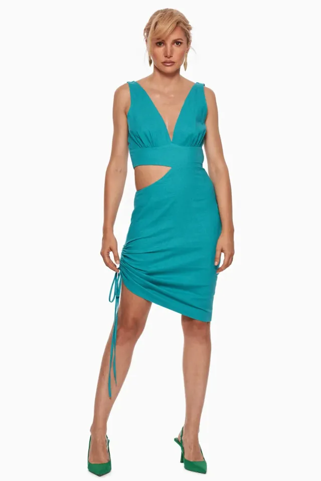 Grama Shop Taboo Tiffany Blue rochie asimetrica decupata