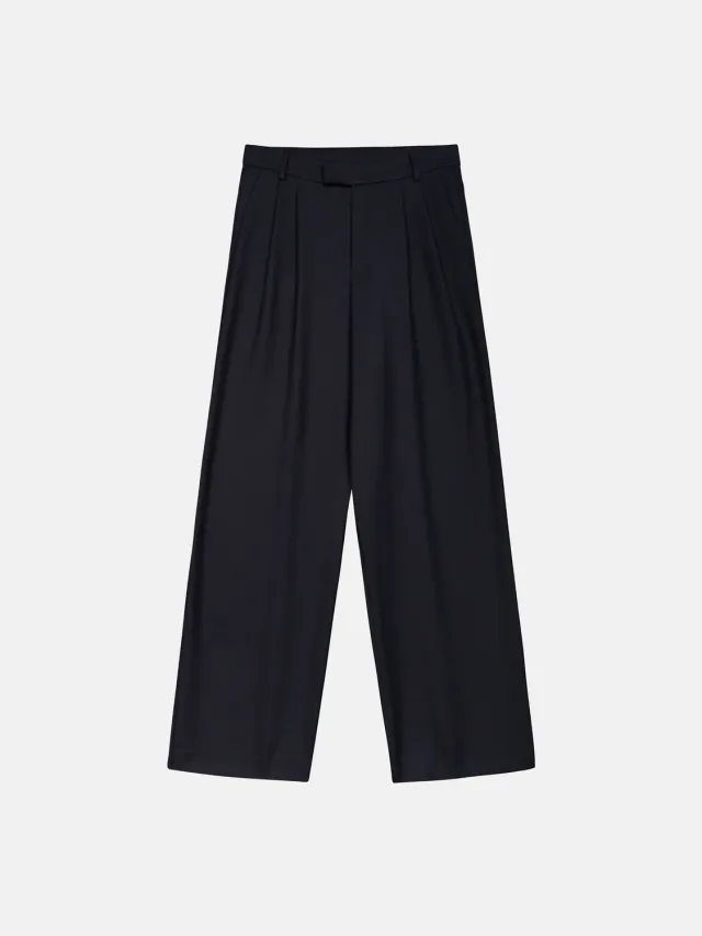 Enrage pantaloni cu pliuri bleumarin lână groasă