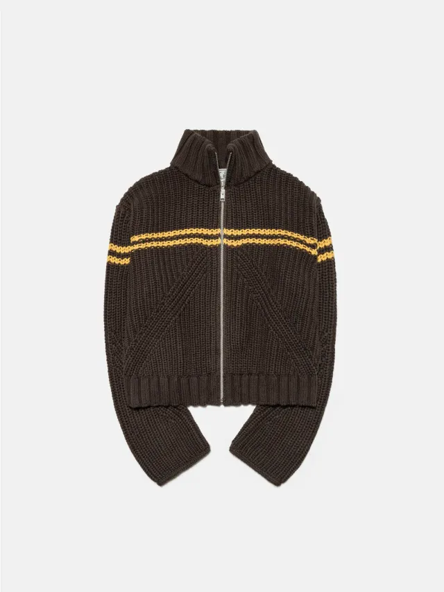 Enrage Zip Sweater pulover maro cu fermoar