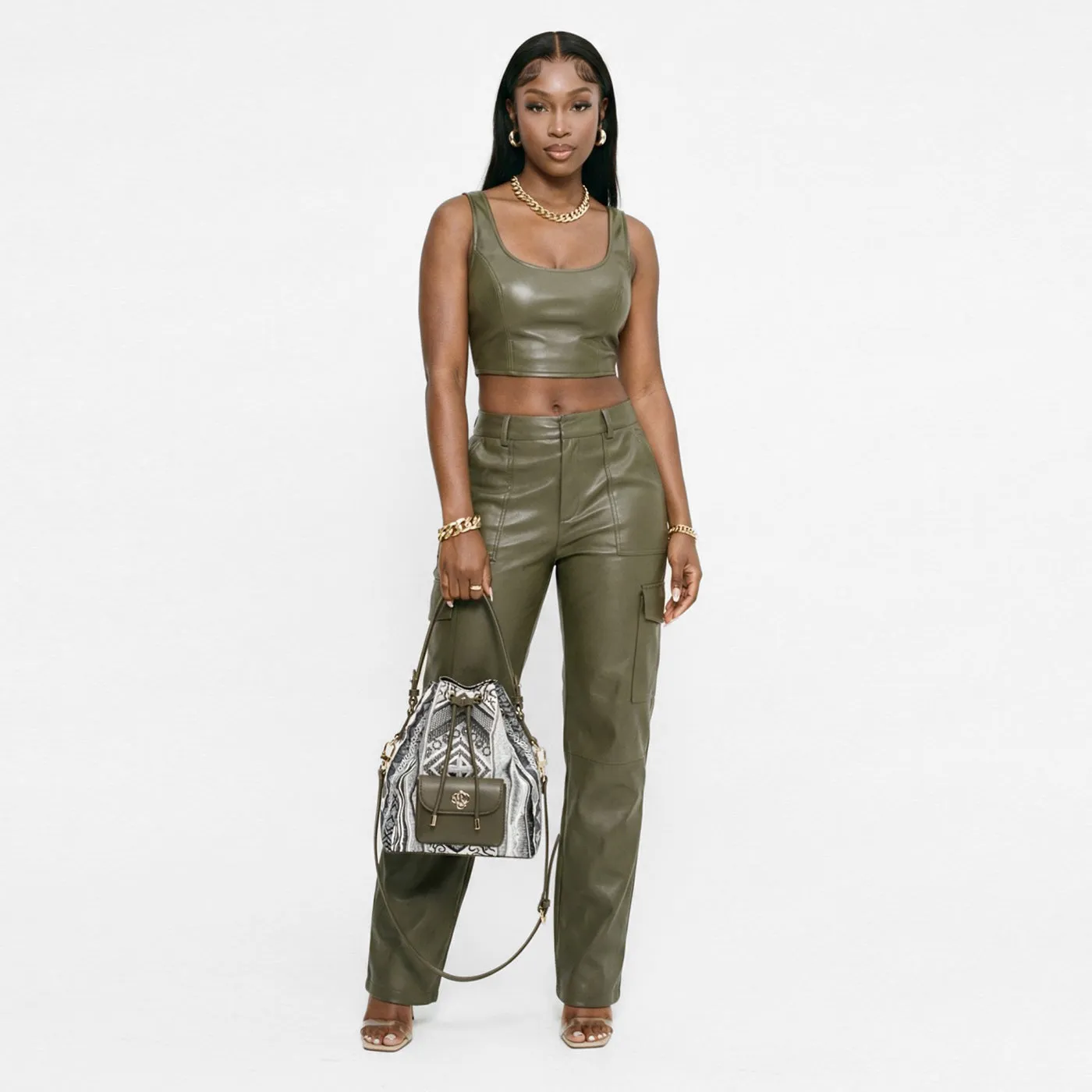 COOGI Malindi geanta bucket olive piele