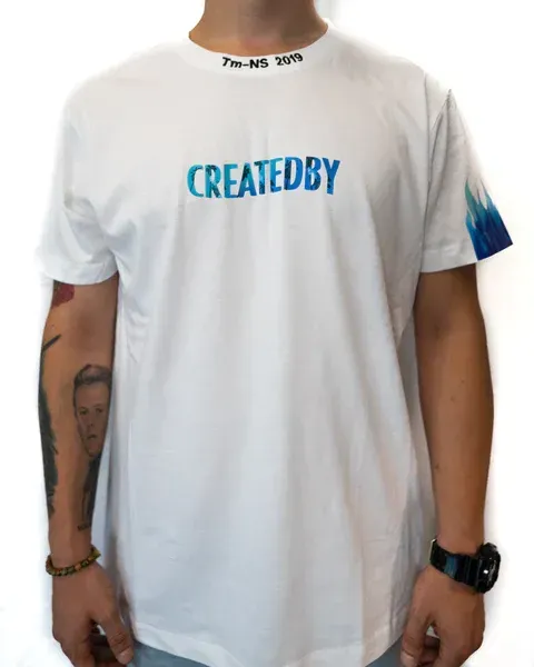 CREATEDBY White Gradient tricou boxy alb brodat