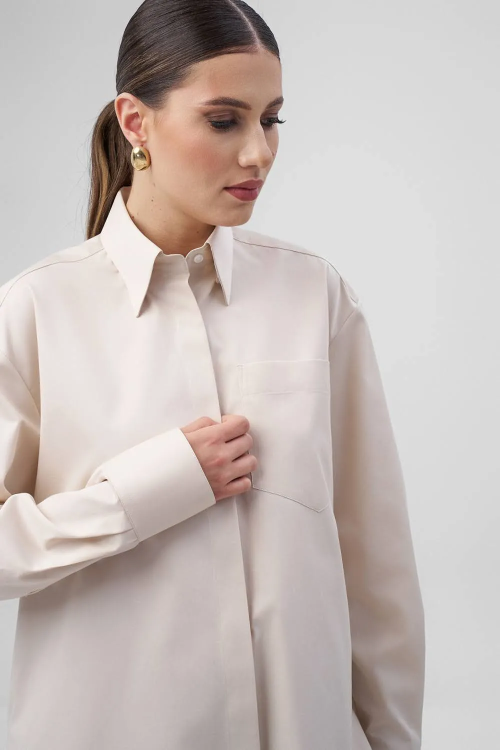 Dualitae Ines camasa oversize bej bumbac S-M