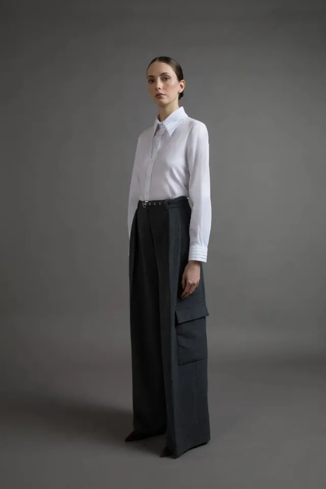 Gattinoni Over Cargo pantaloni flanela cu vascoza