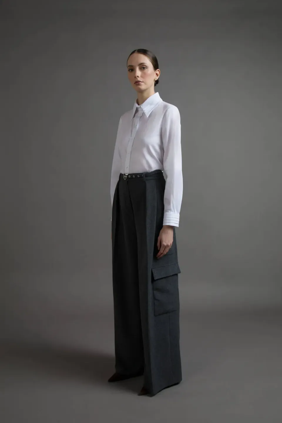 Gattinoni Over Cargo pantaloni flanela cu vascoza