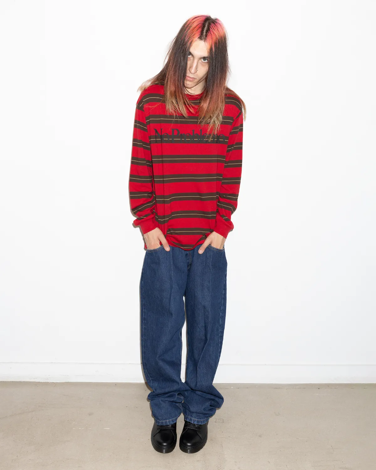 No Problemo Striped LS Tee bluză roșie dungi