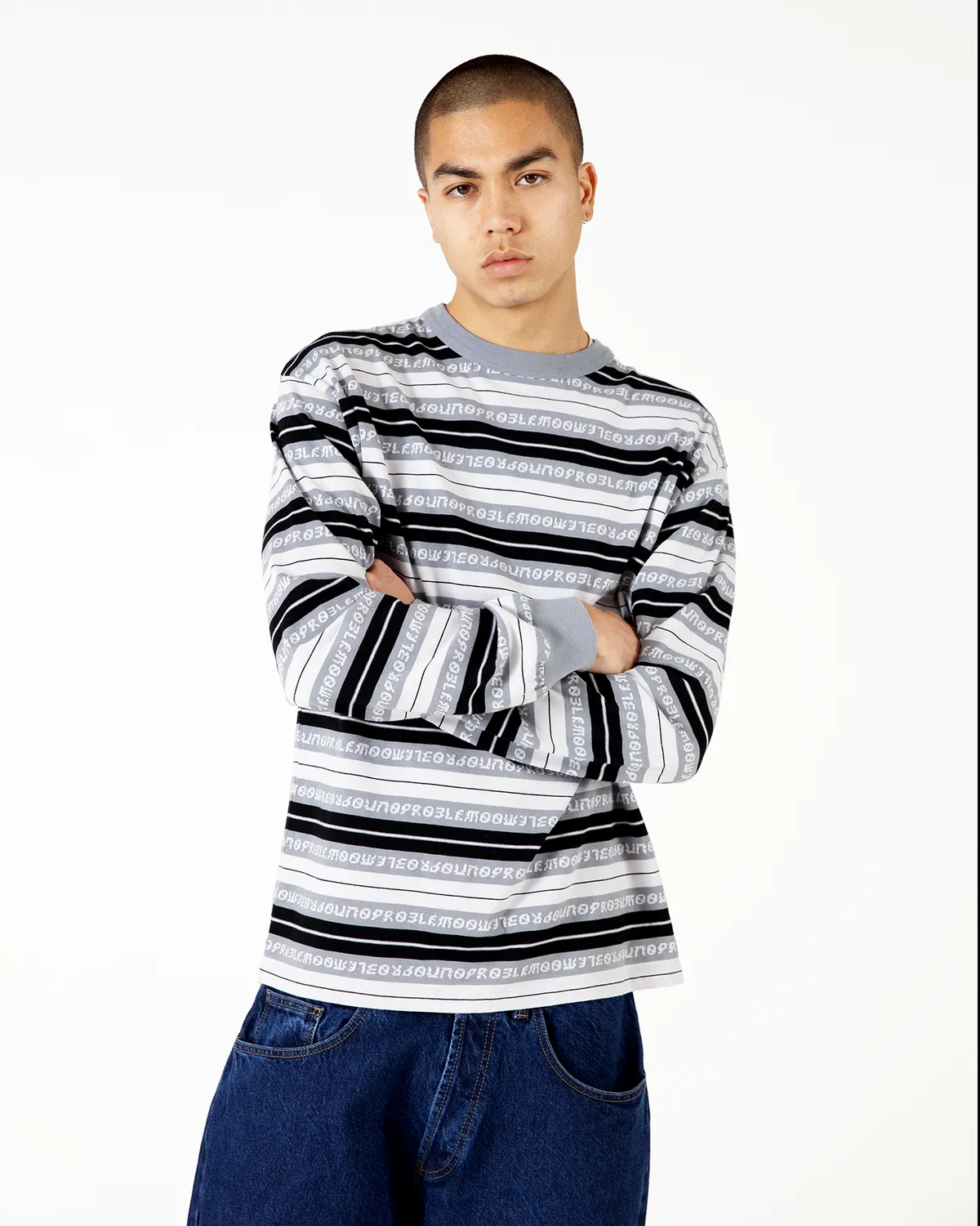 No Problemo Jacquard Stripe LS Tee bluza neagra maneca lunga