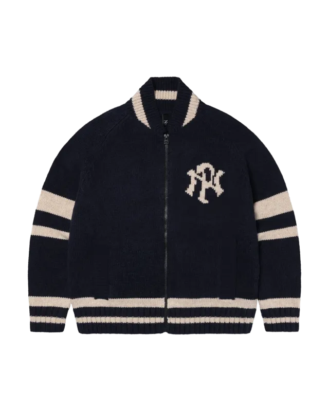 No Problemo NYP Varsity Zip Thru cardigan tricot bleumarin